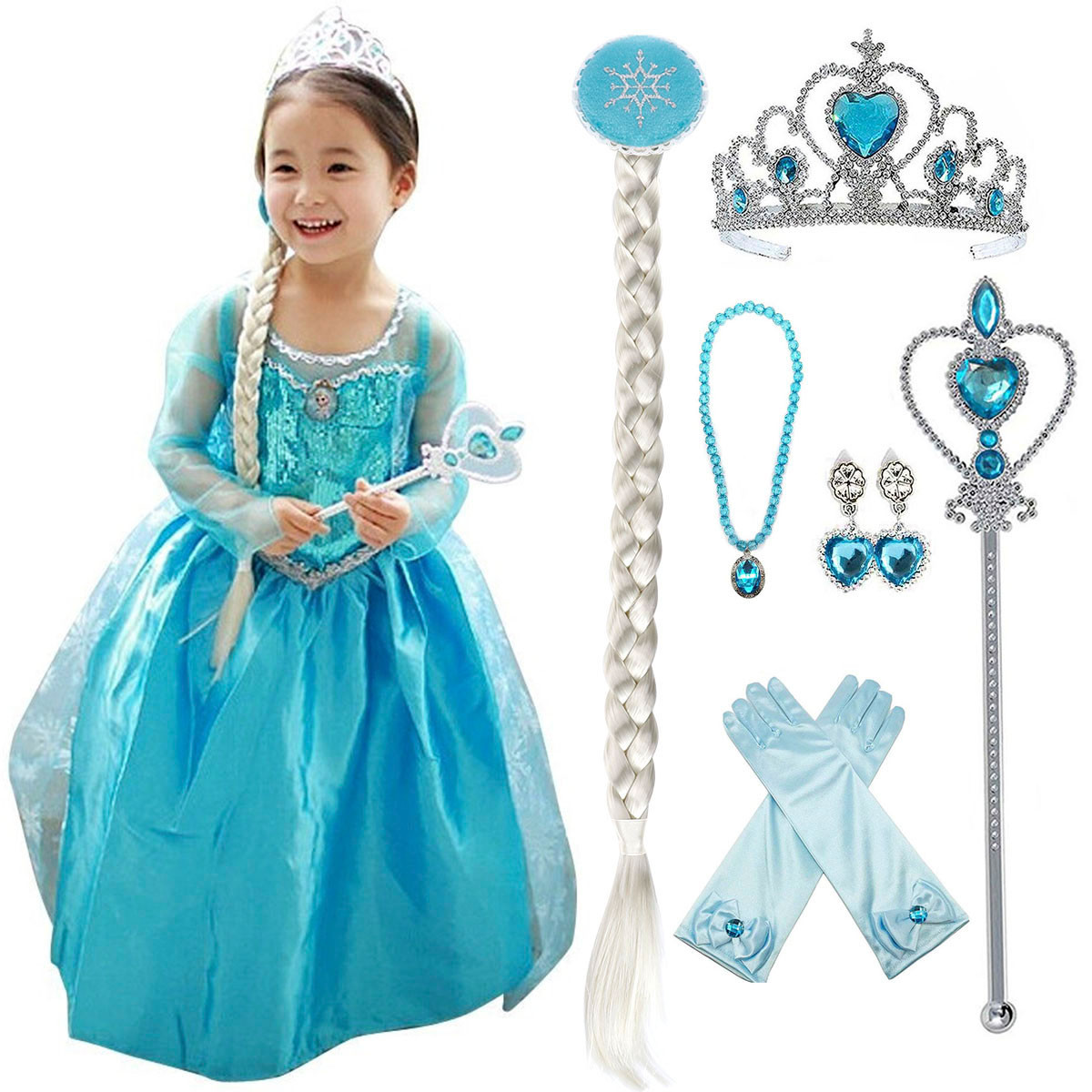 Disfraz talla 130 para 5 6 años para niña, Princesa Elsa de Frozen con  Accesorios, Halloween 