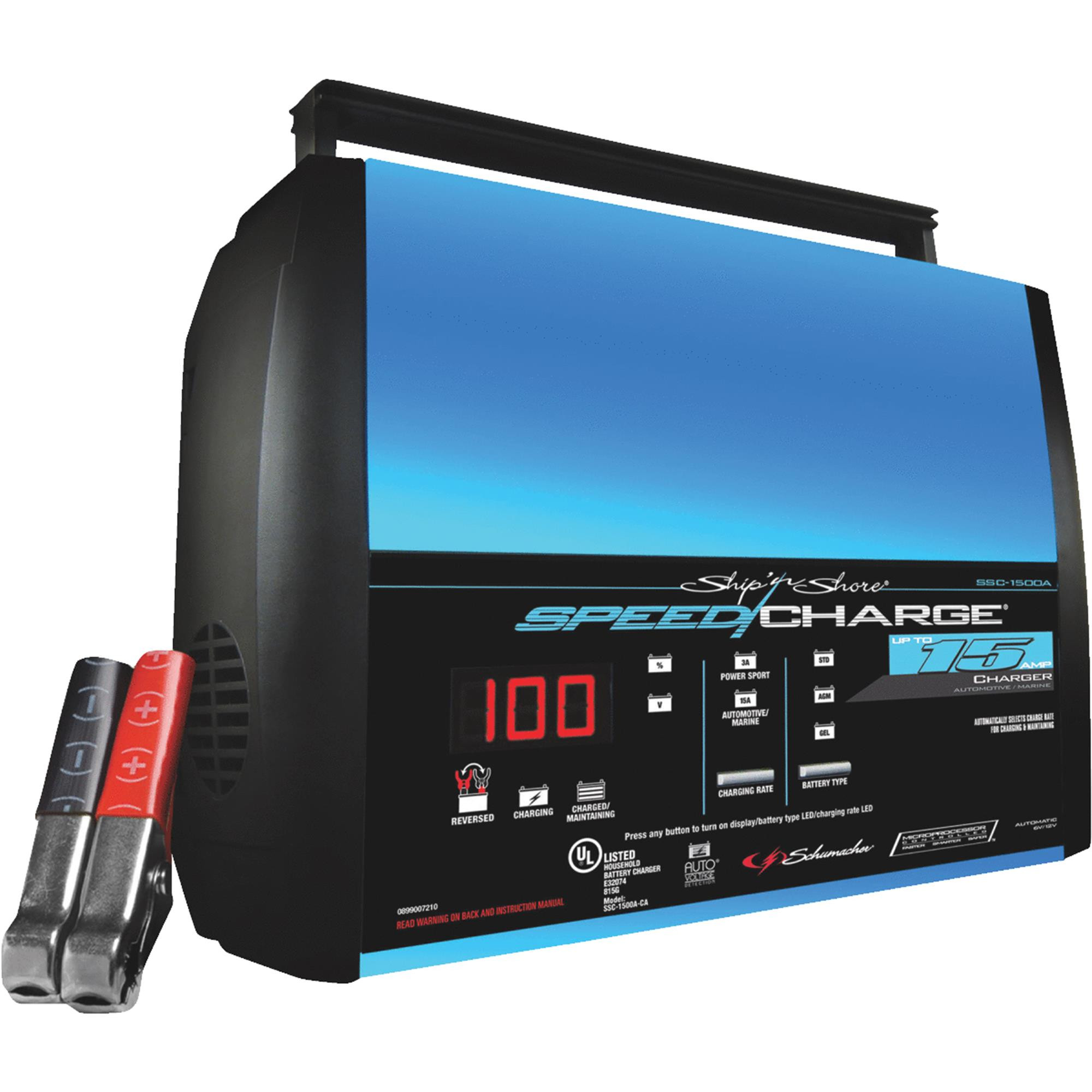 Cargador de batería Schumacher SpeedCharge, 15 amperios, para automóviles y barcos-026666708074-0