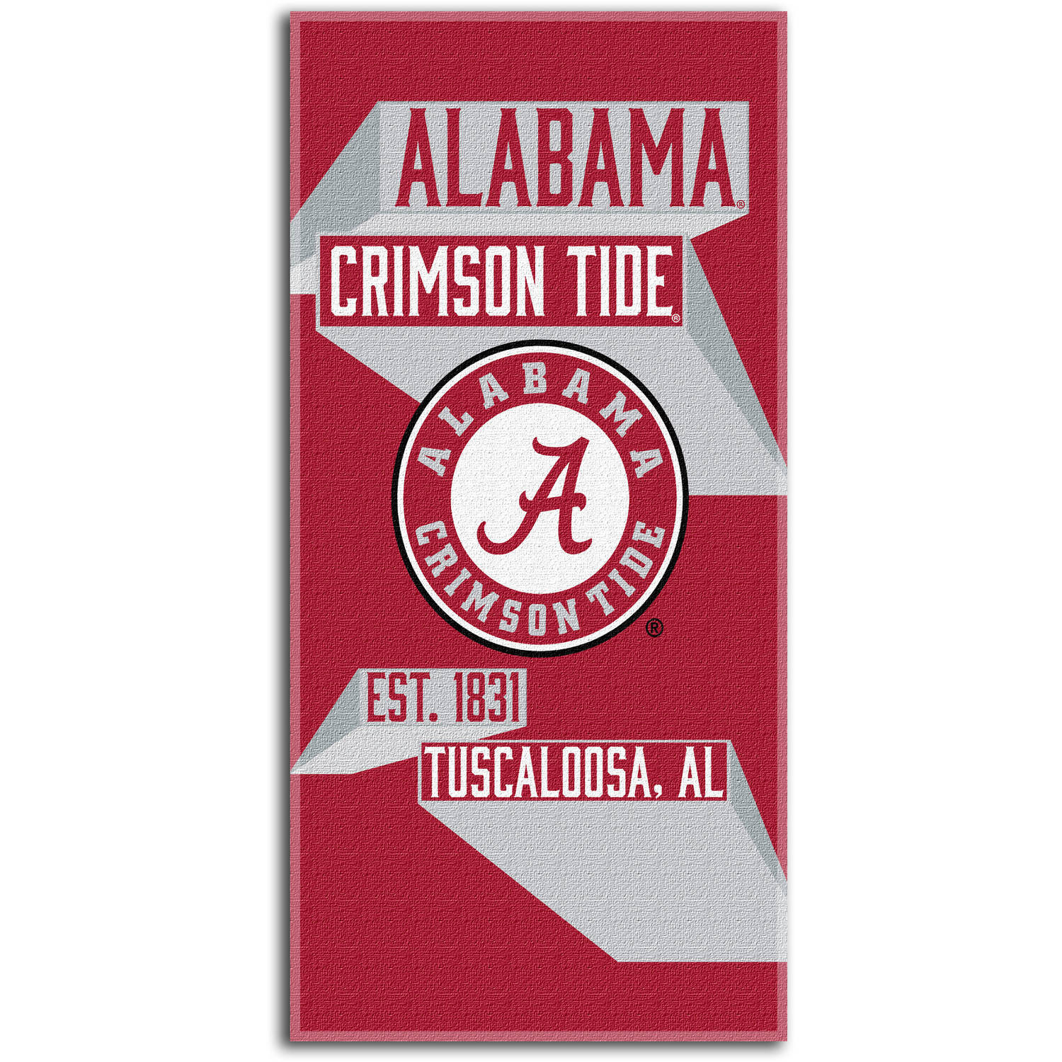 La NCAA "Cabeza Fuerte" 30" x 60" toalla de playa de Alabama Crimson Tide-087918084551-0
