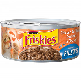Purina Friskies Primer Filetes de Pollo Y Atún Cena en la Salsa de la Comida para gatos 5.5 oz. Puede