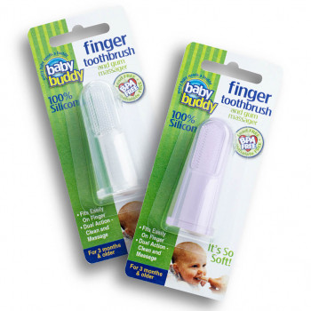 Cepillo de dientes Brilliant Baby Finger - Masajeador de goma de silicona suave y cepillo mordedor para bebés y niños pequeños - Número de piezas: 2 Tamaño: 2 recuento Color real: rosa: transparente Cantidad por paquete: 2-047414025533-0