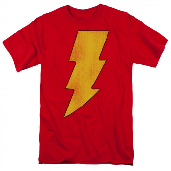 Shazam Logo Comics DC agobiados camisa de manga corta para hombre rojo 2 X-609328149424-0