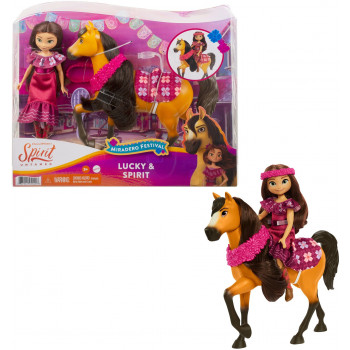 Spirit Untamed Miradero Festival Lucky Doll (7-in) con vestido, corona floral, cepillo * Spirit Horse (8-in) con melena larga, gran regalo para edades de 3 años * up-887961955453-0